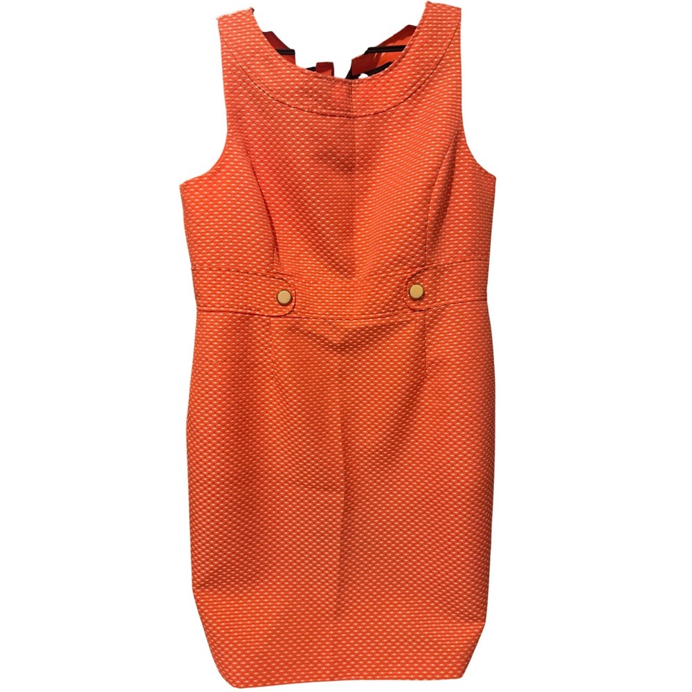 Chelsea Rose Orange White Basketweave Sheath Dress Gold Button Accent Womens 16